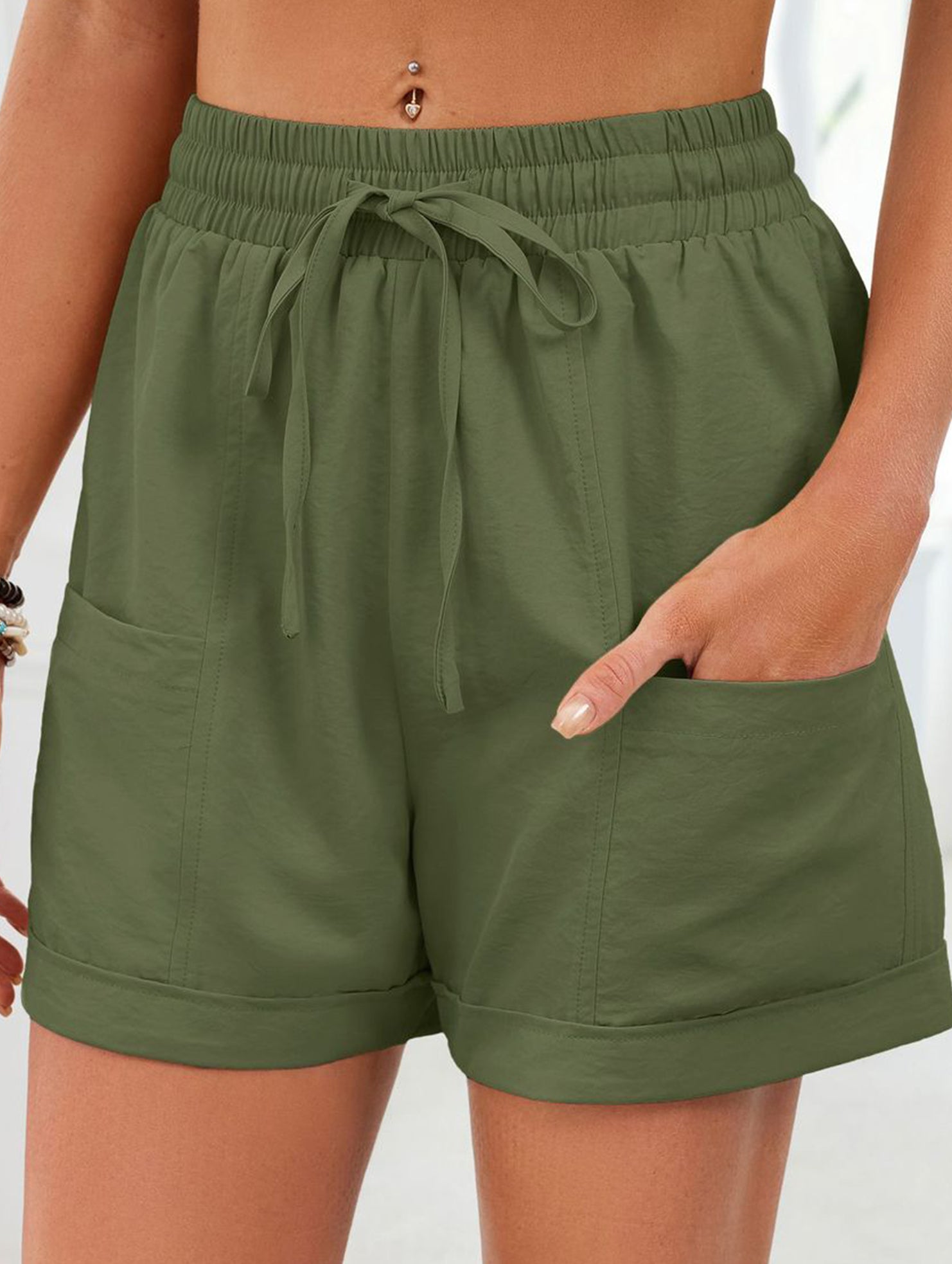 Women's drawstring elastic waist loose shorts