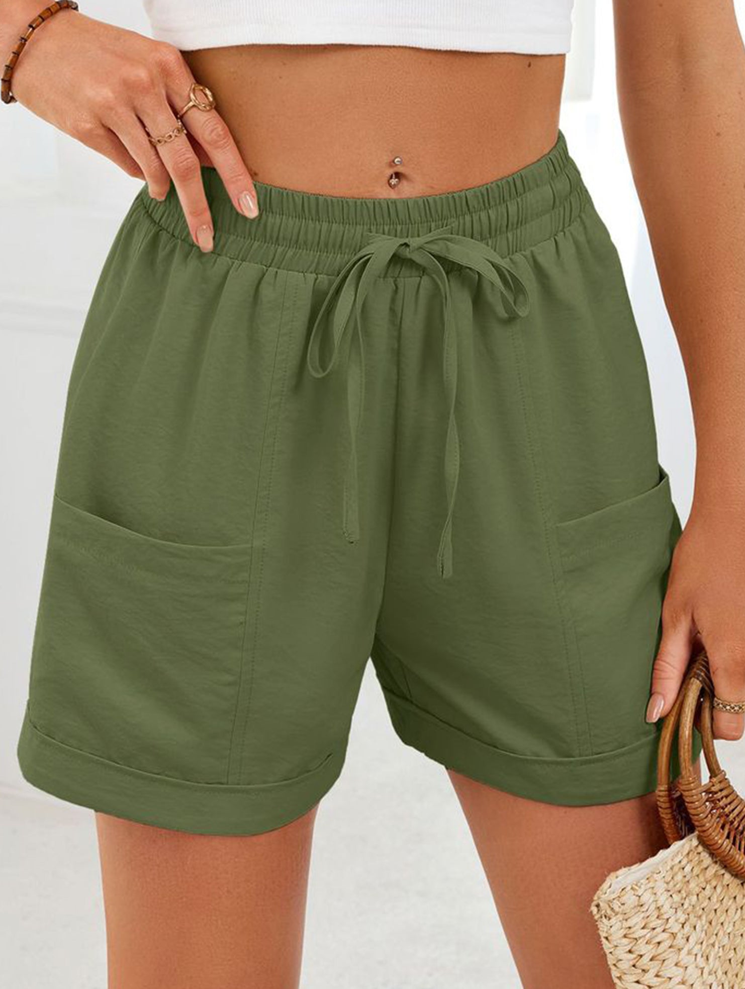 Women's drawstring elastic waist loose shorts