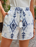 Lace Trim Hawaiian Print Beach Shorts