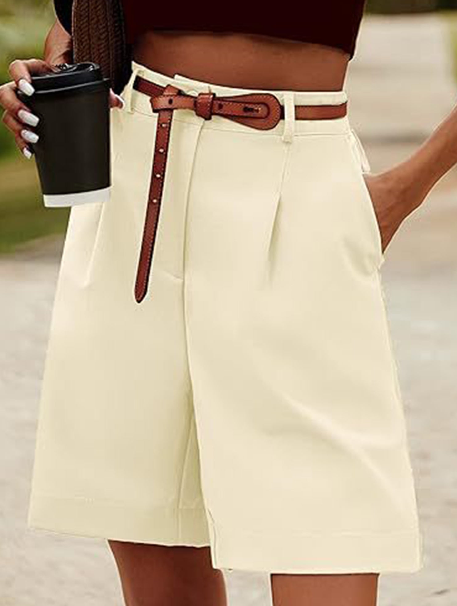 High Waist Wide Leg Suit Shorts