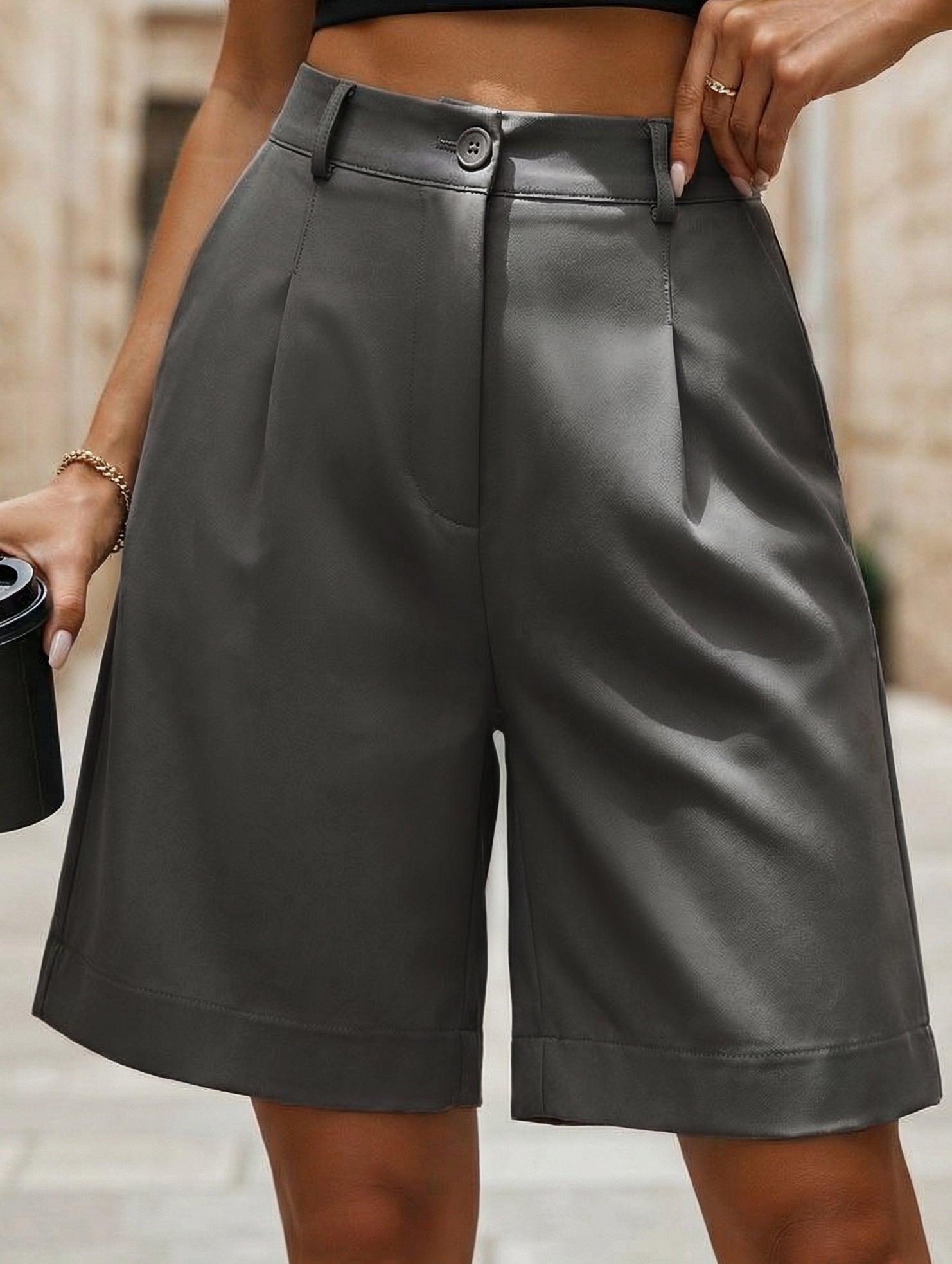 High Waist Wide Leg Suit Shorts
