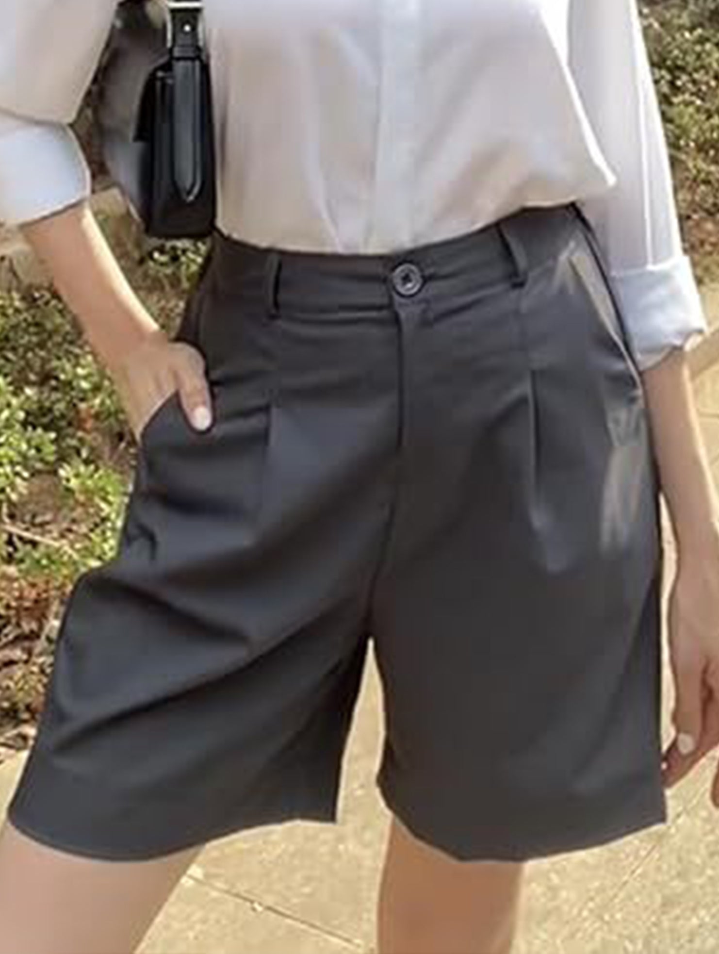 High Waist Wide Leg Suit Shorts