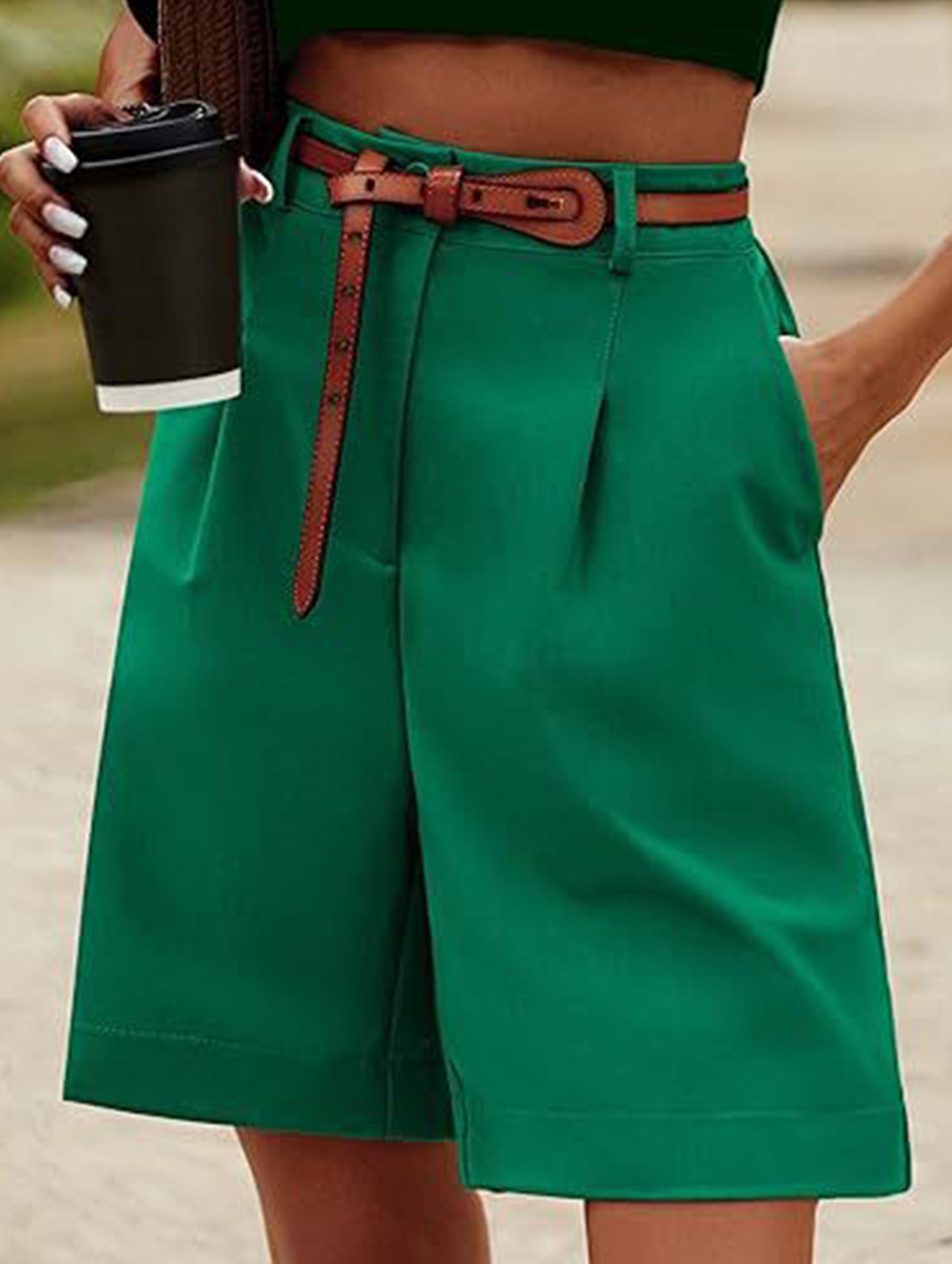 High Waist Wide Leg Suit Shorts