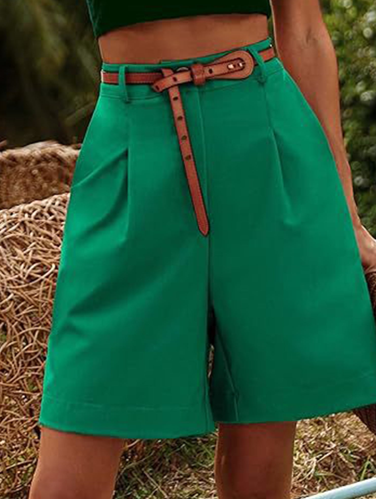 High Waist Wide Leg Suit Shorts