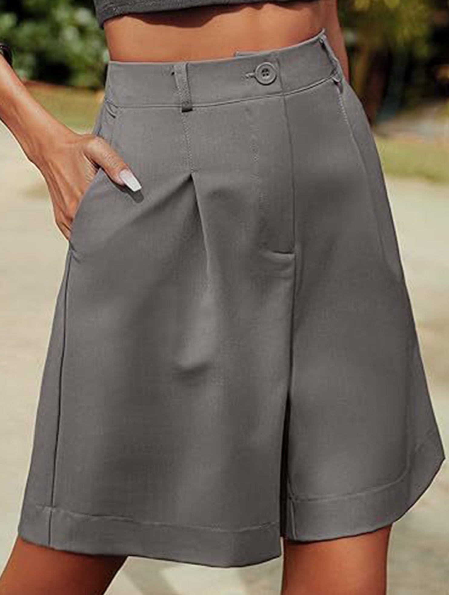 High Waist Wide Leg Suit Shorts