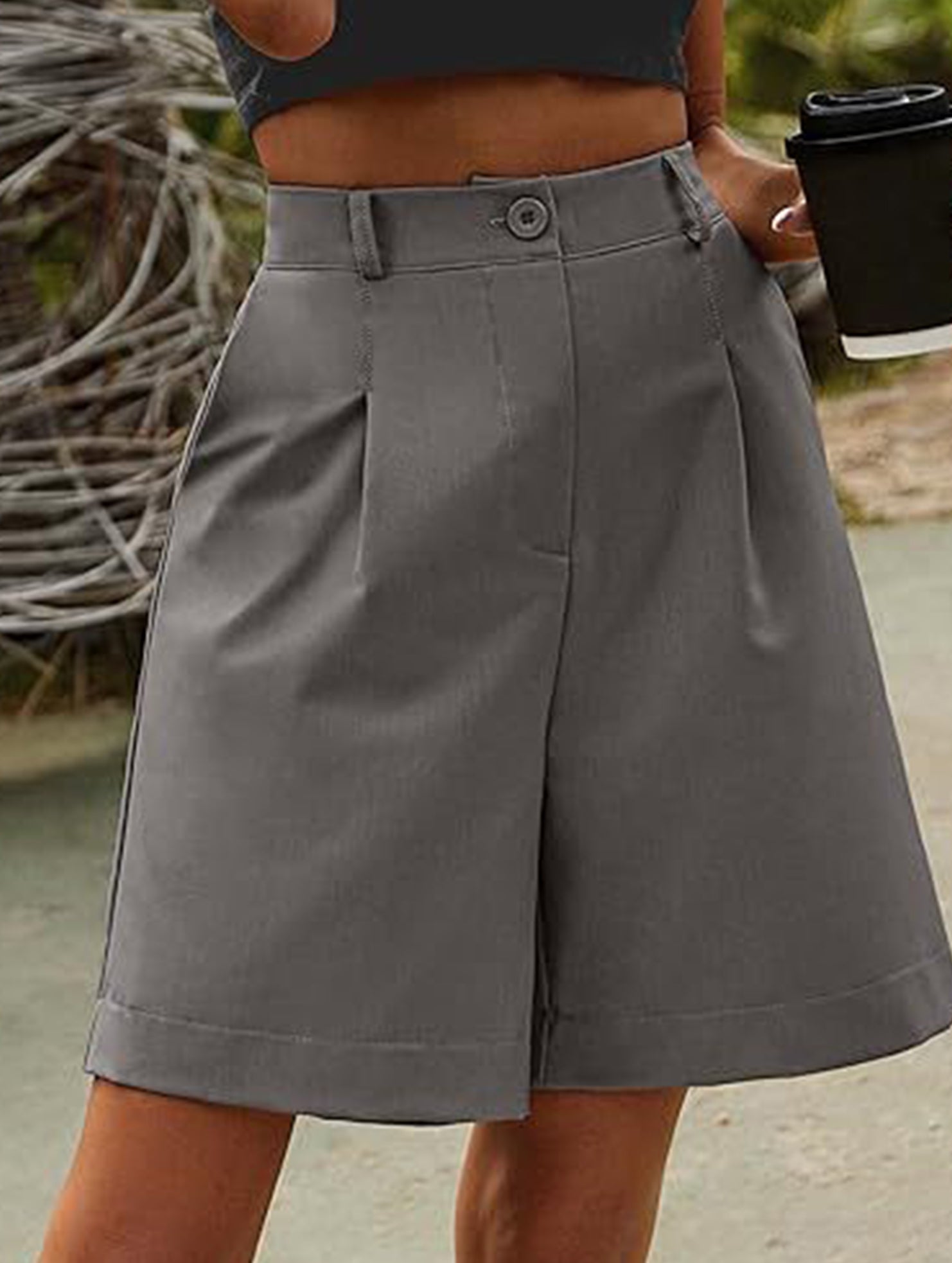 High Waist Wide Leg Suit Shorts