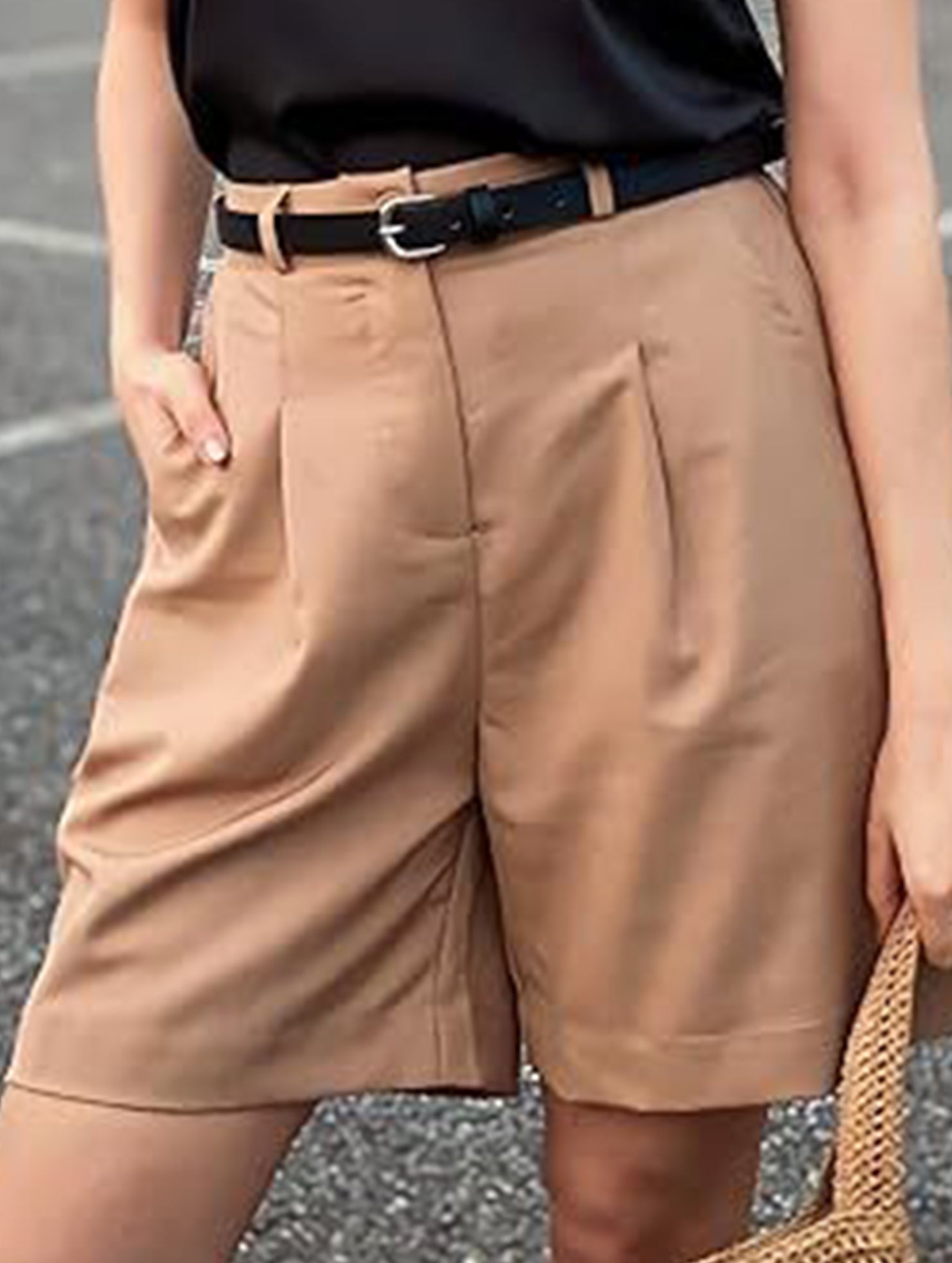 High Waist Wide Leg Suit Shorts