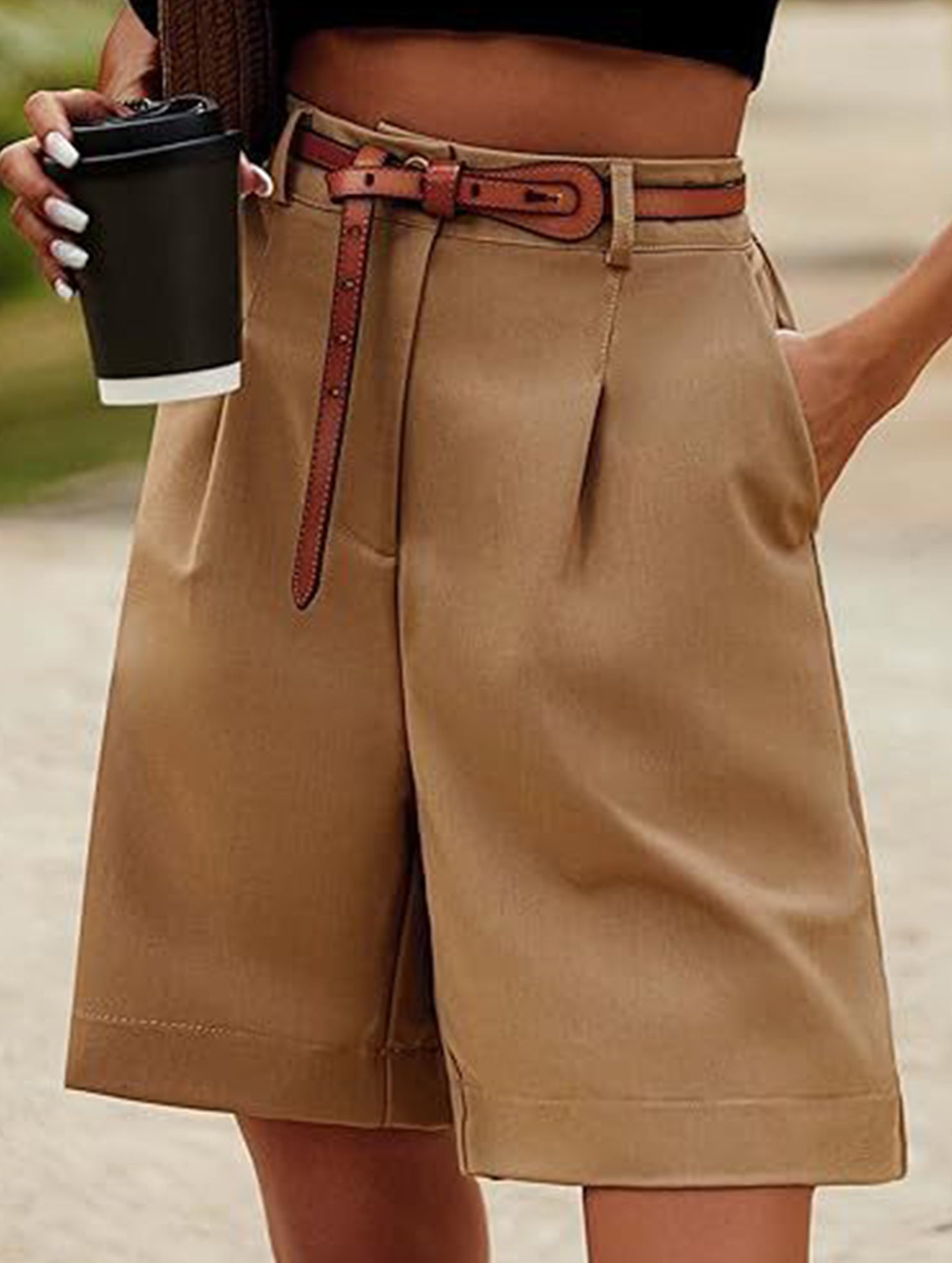 High Waist Wide Leg Suit Shorts