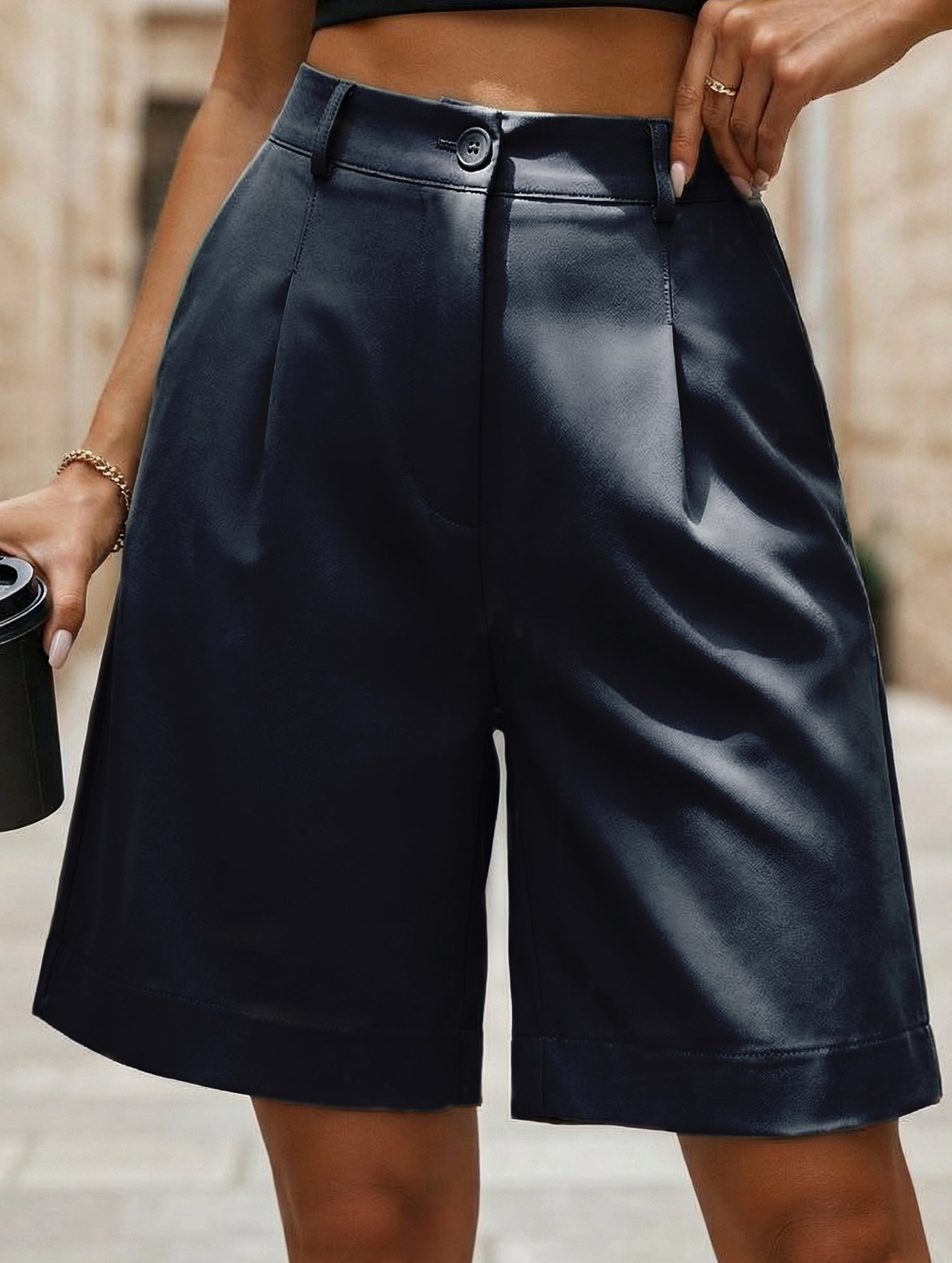 High Waist Wide Leg Suit Shorts