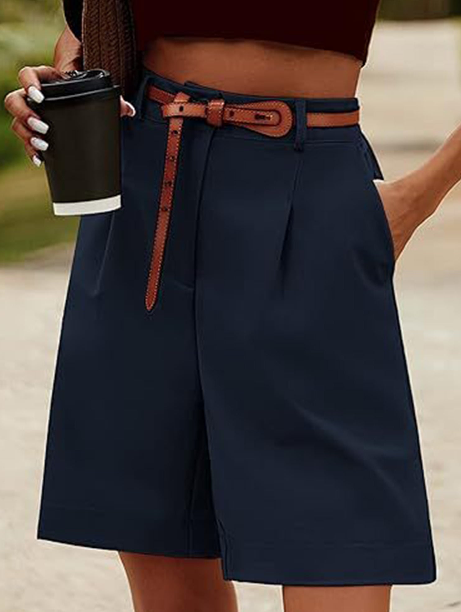 High Waist Wide Leg Suit Shorts