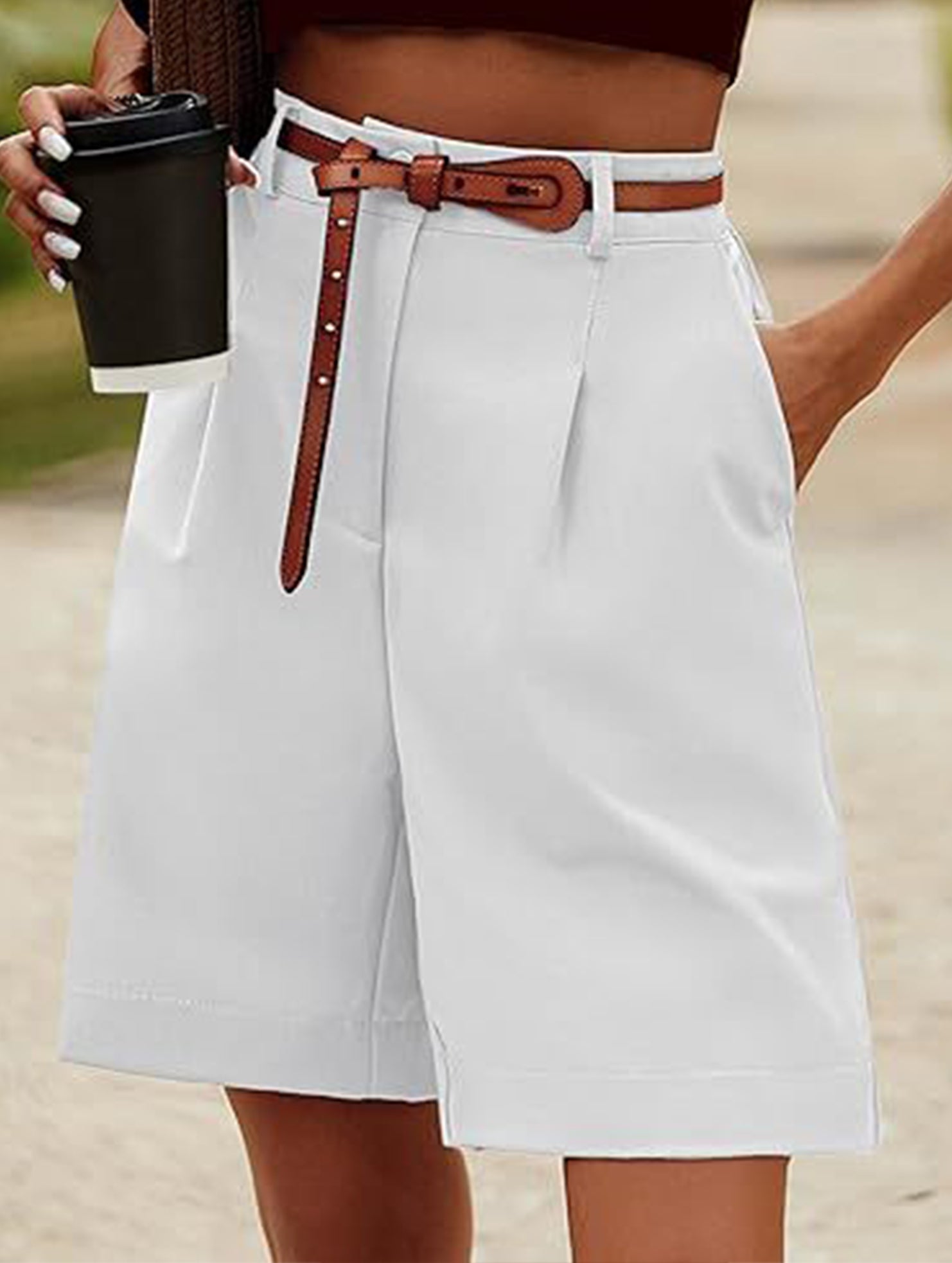 High Waist Wide Leg Suit Shorts