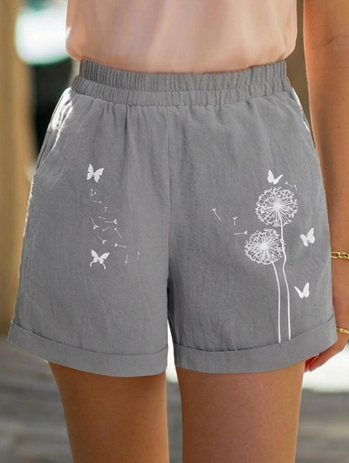 Dandelion Print Linen Pocket Shorts