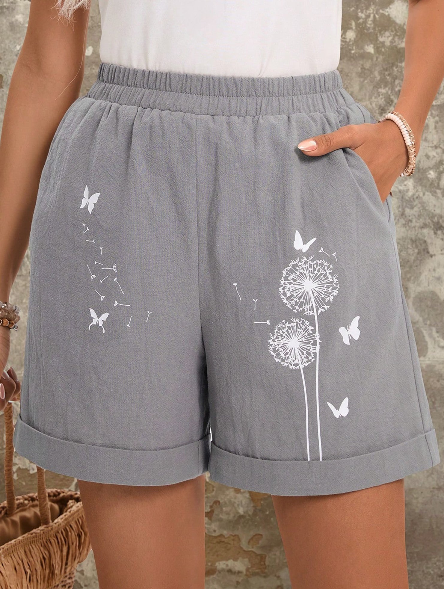 Dandelion Print Linen Pocket Shorts