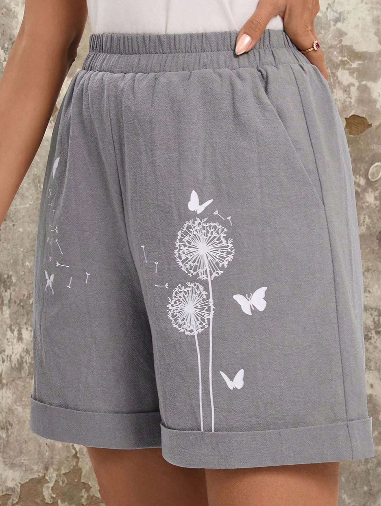 Dandelion Print Linen Pocket Shorts