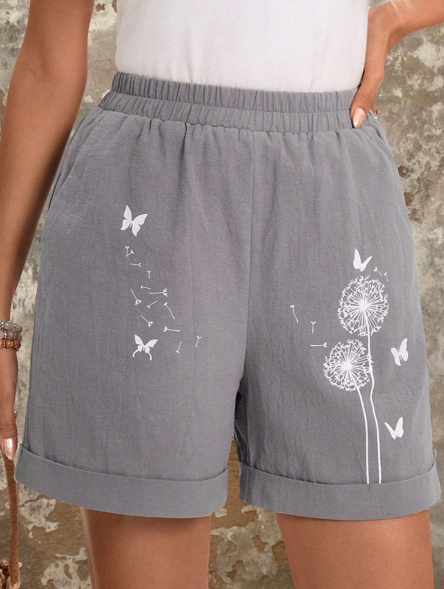 Dandelion Print Linen Pocket Shorts