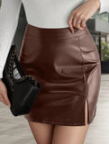 Solid color slit small A-line high waist hip skirt