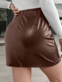 Solid color slit small A-line high waist hip skirt