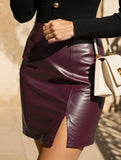 Solid color slit small A-line high waist hip skirt