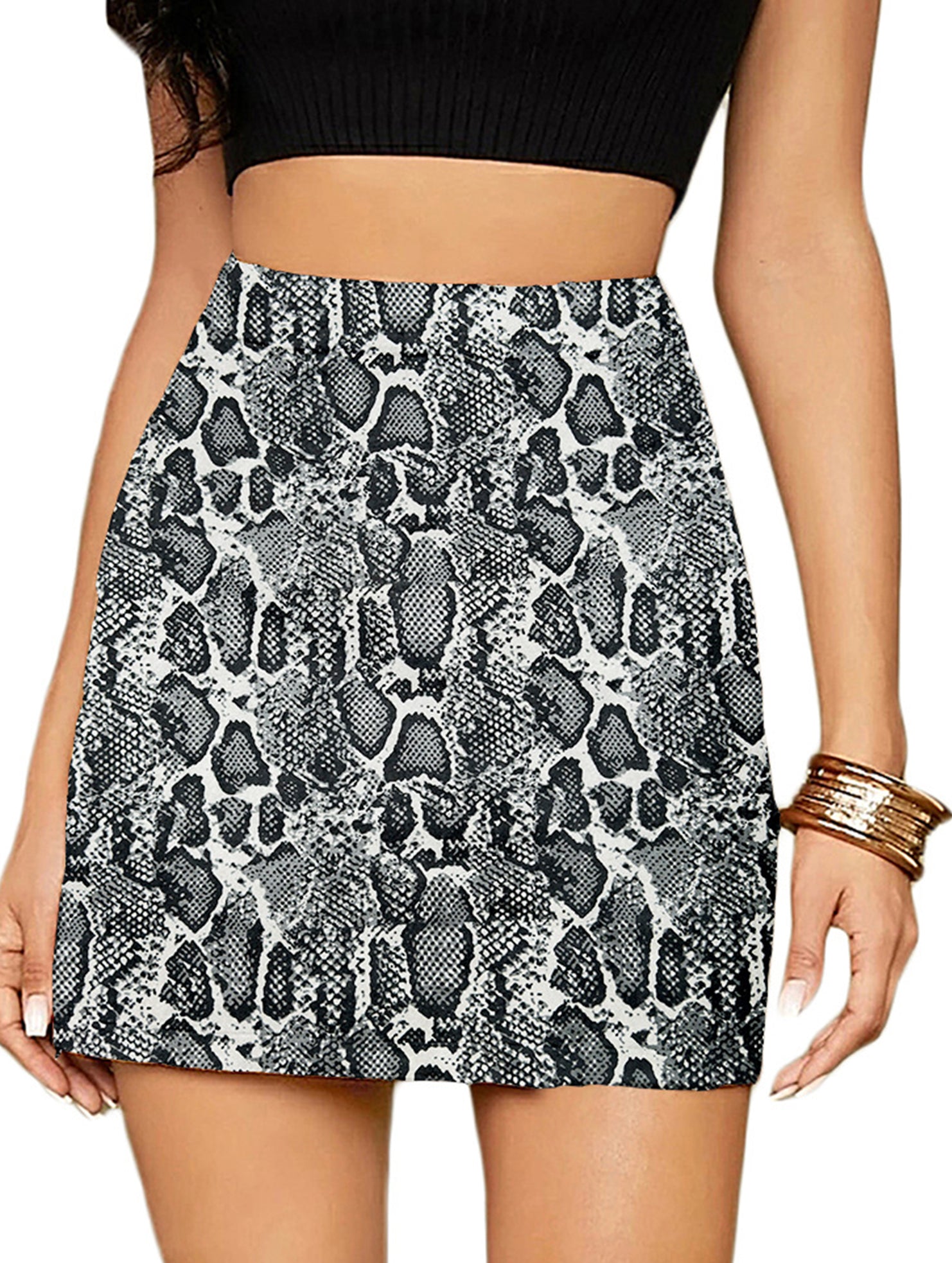 High-waisted A-line solid color bodycon mini skirt