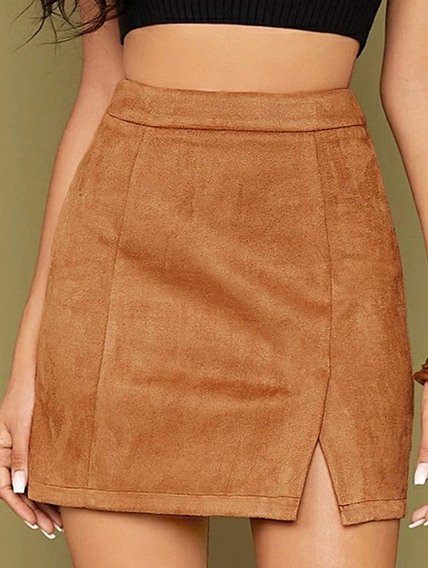 High-waisted A-line solid color bodycon mini skirt