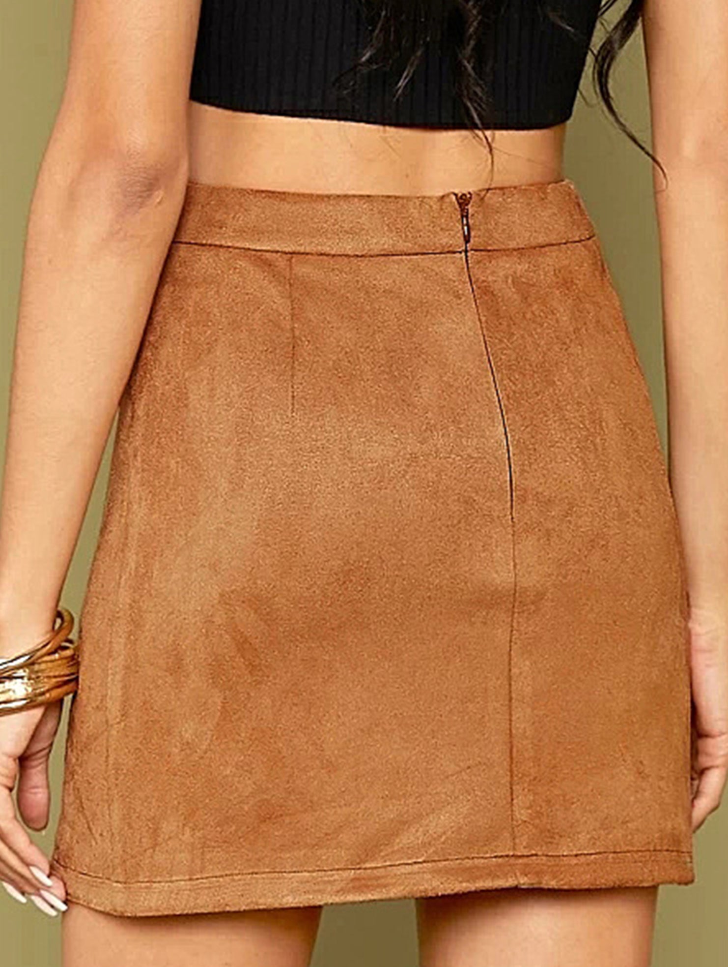 High-waisted A-line solid color bodycon mini skirt