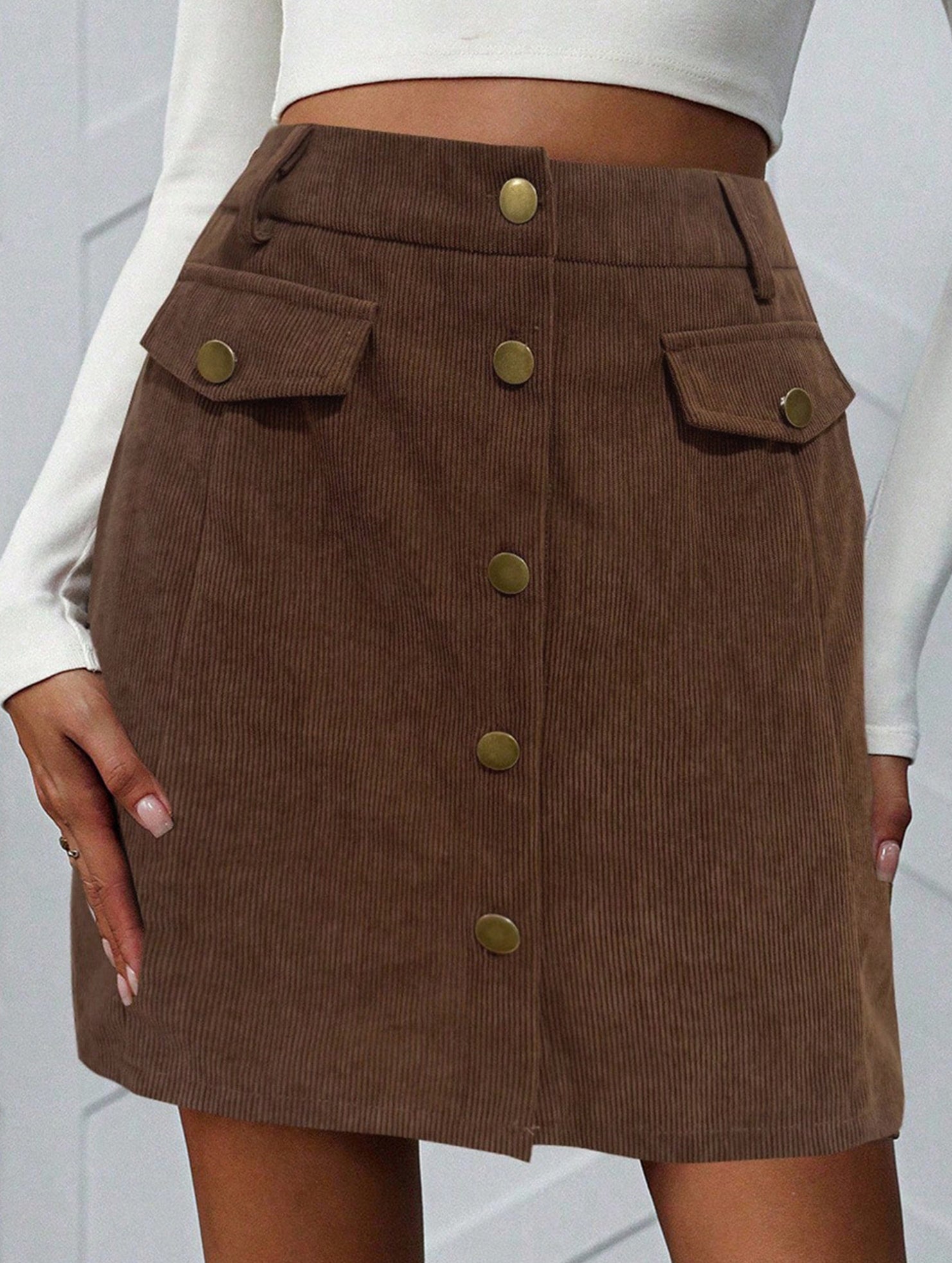 Ribbed solid color high-waisted mini skirt