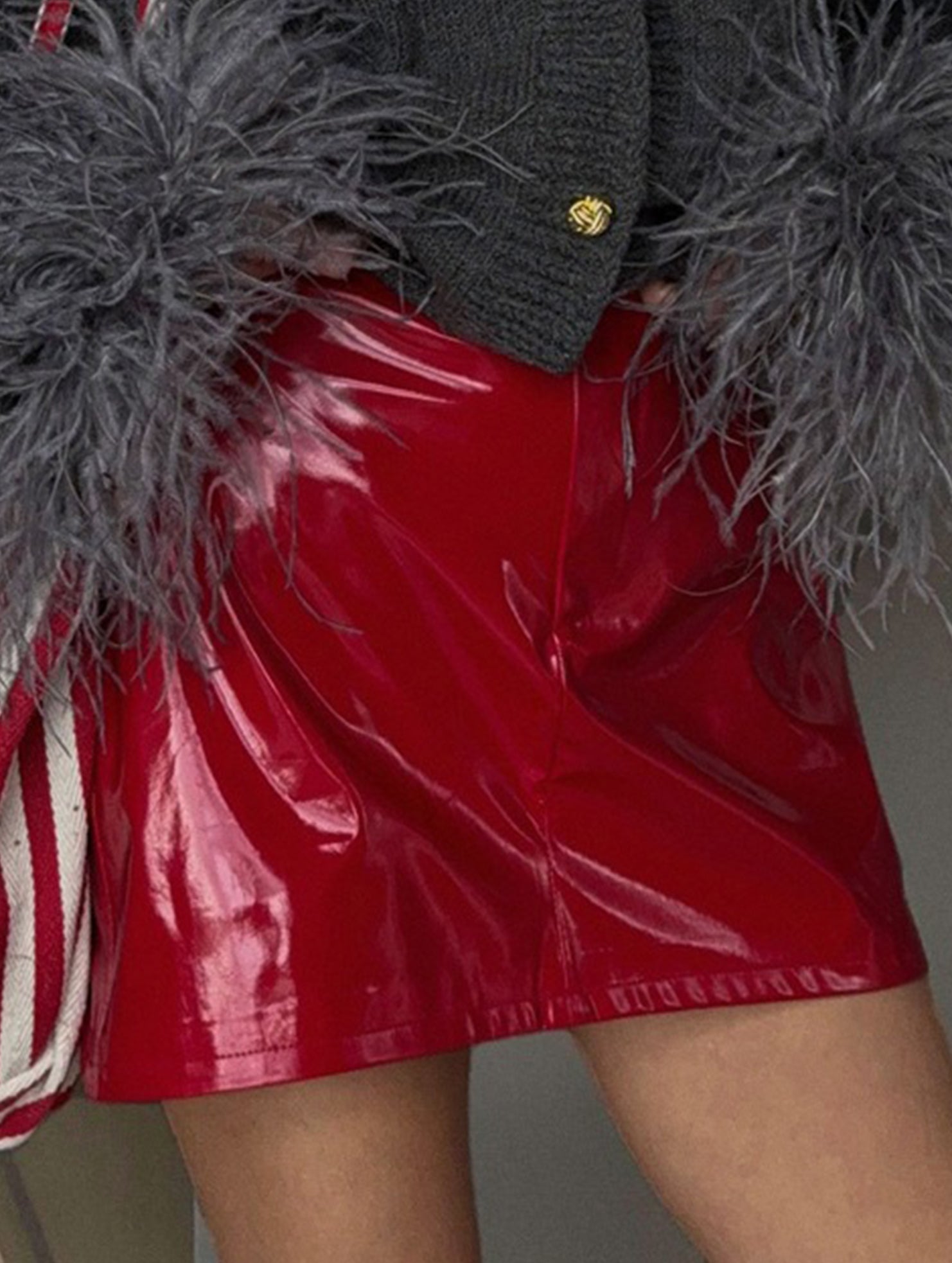 Spicy red patent leather mini skirt