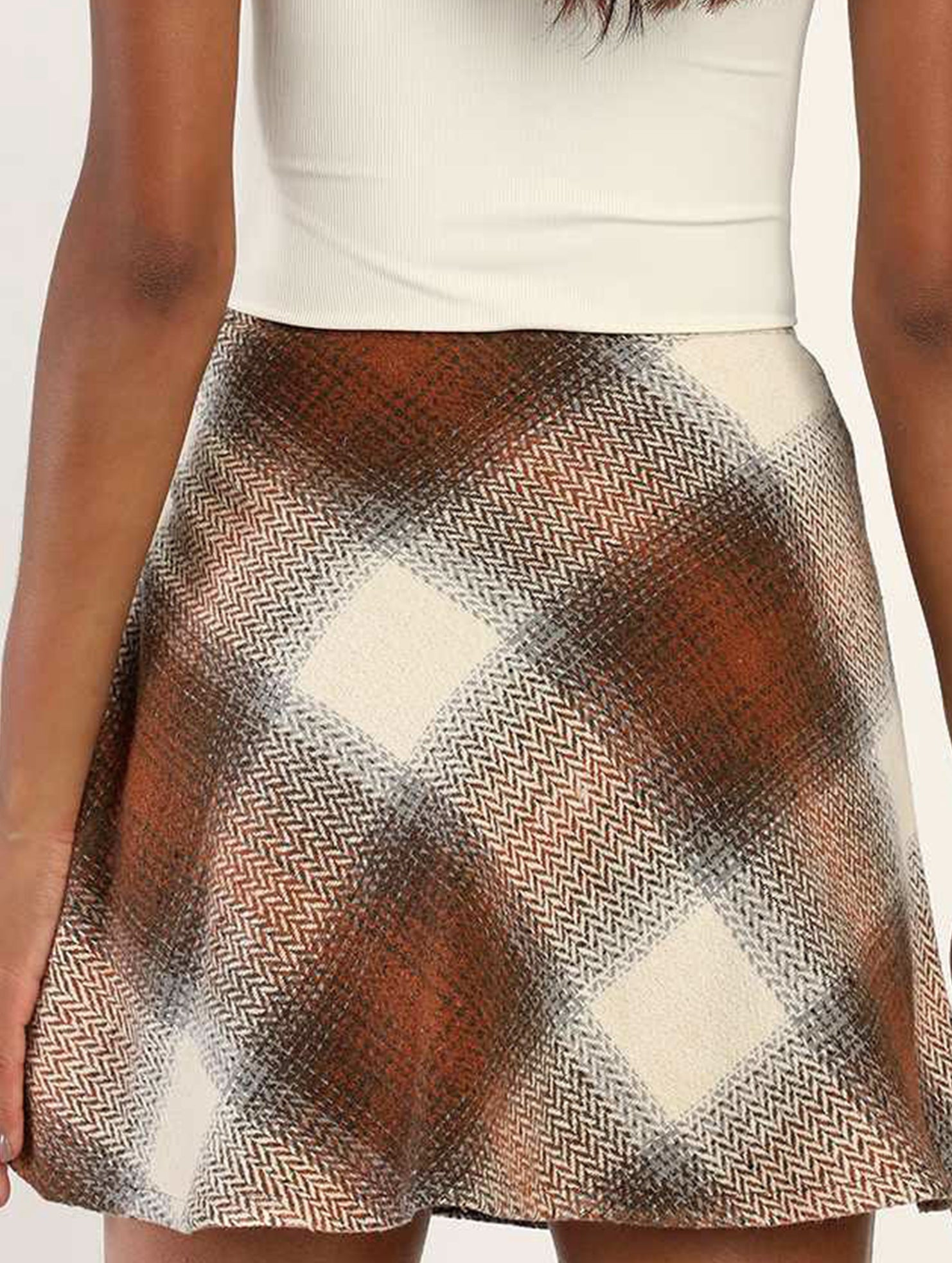 High-waisted plaid A-line skirt with elastic zipper