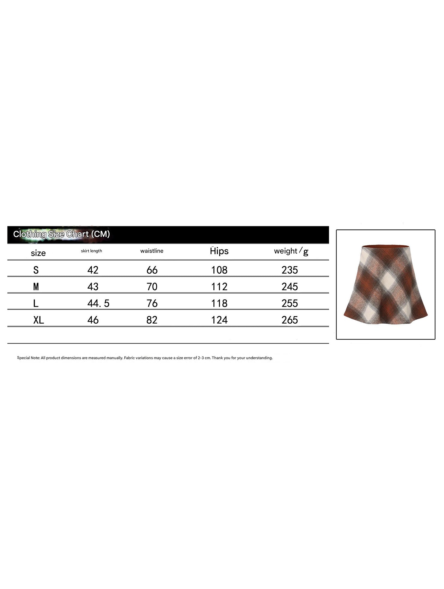 High-waisted plaid A-line skirt with elastic zipper