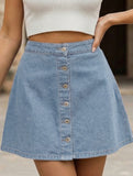 Washed Denim Button A Line Mini Skirt_CWBSS00255