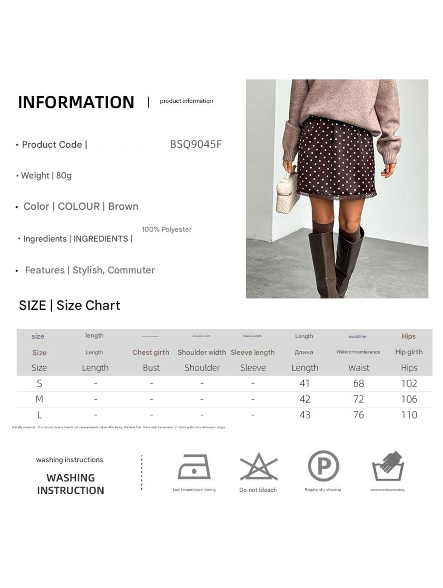 Polka Dot Straight Mini Skirt for Work