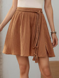 Solid High Waist Tassel Tie A Line Skirt_CWBSS00265