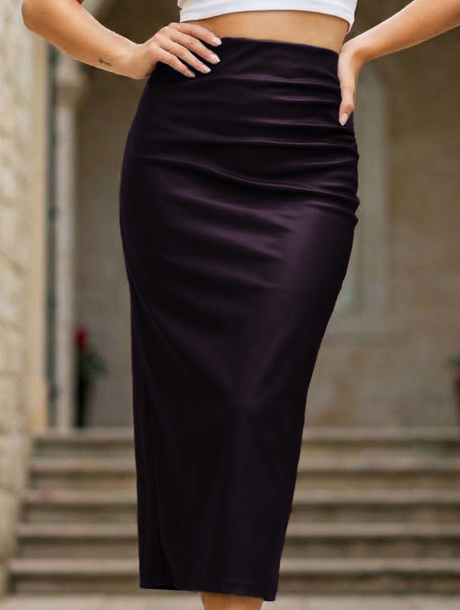 High-waisted, sexy, bodycon leather skirt with slits_CWBSS00266