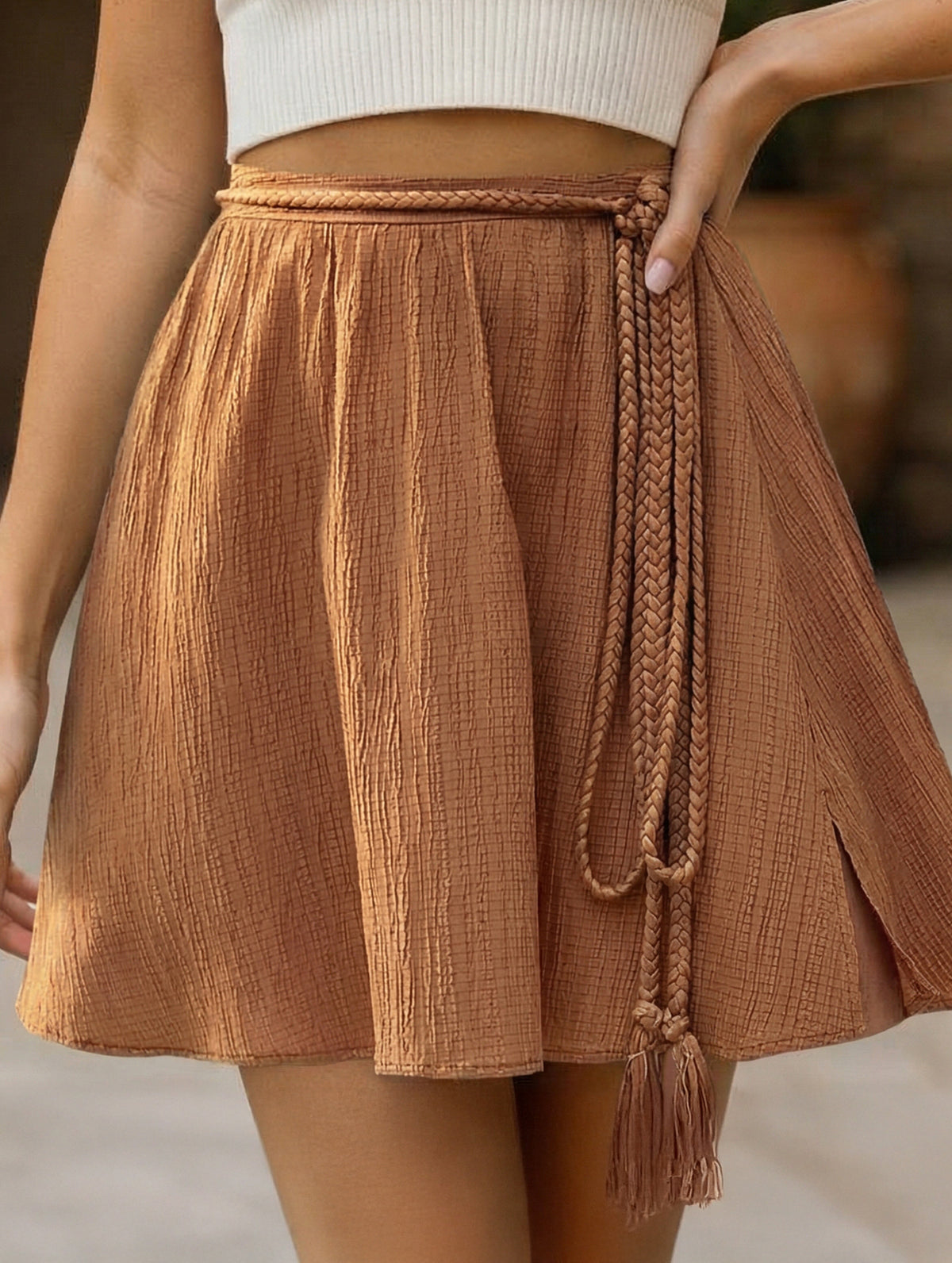 High Waist Tassel Tie A Line Skirt