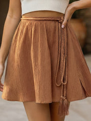 High Waist Tassel Tie A Line Skirt
