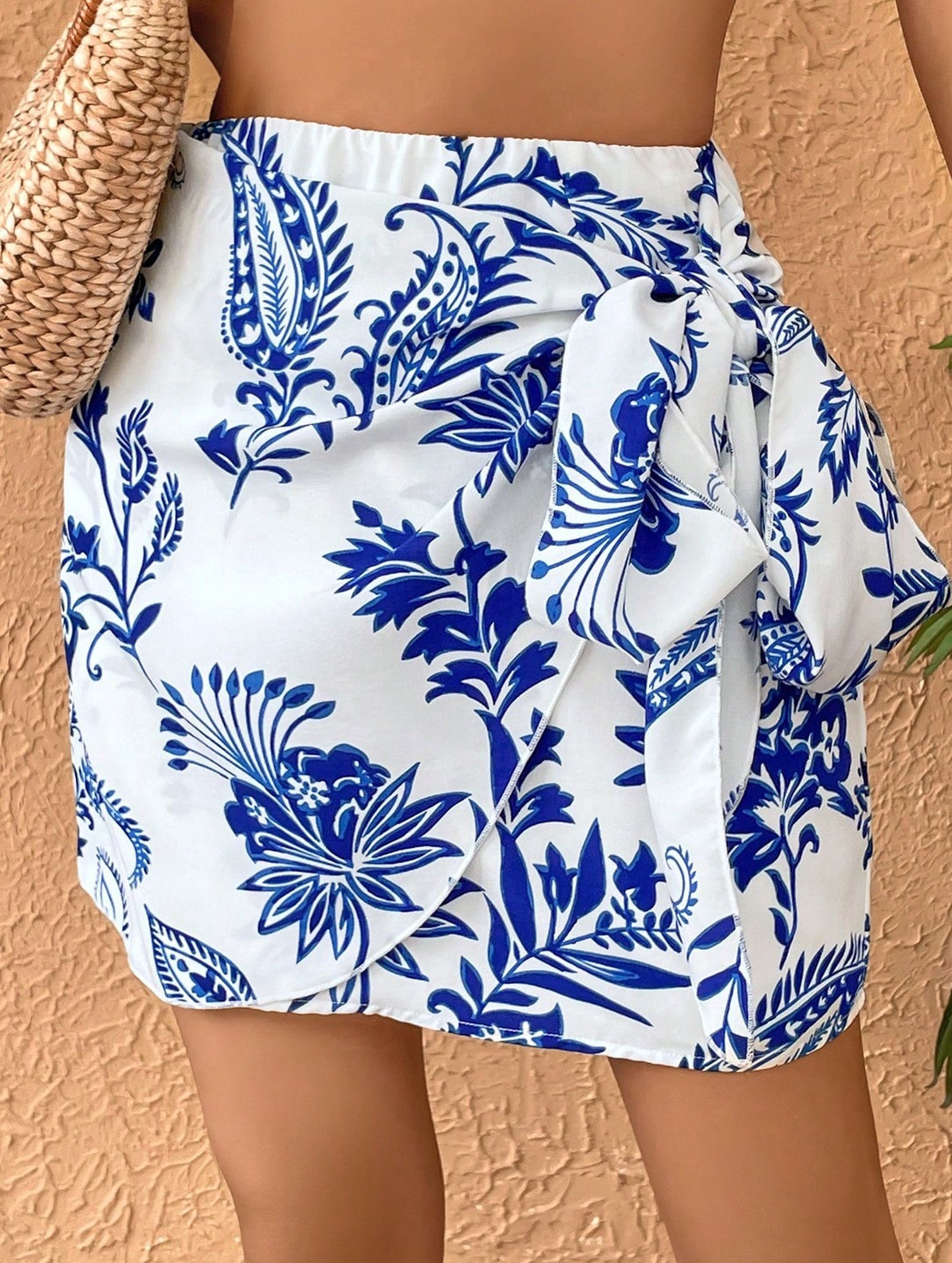 Print Bow Tie Flowy Mini Skirt