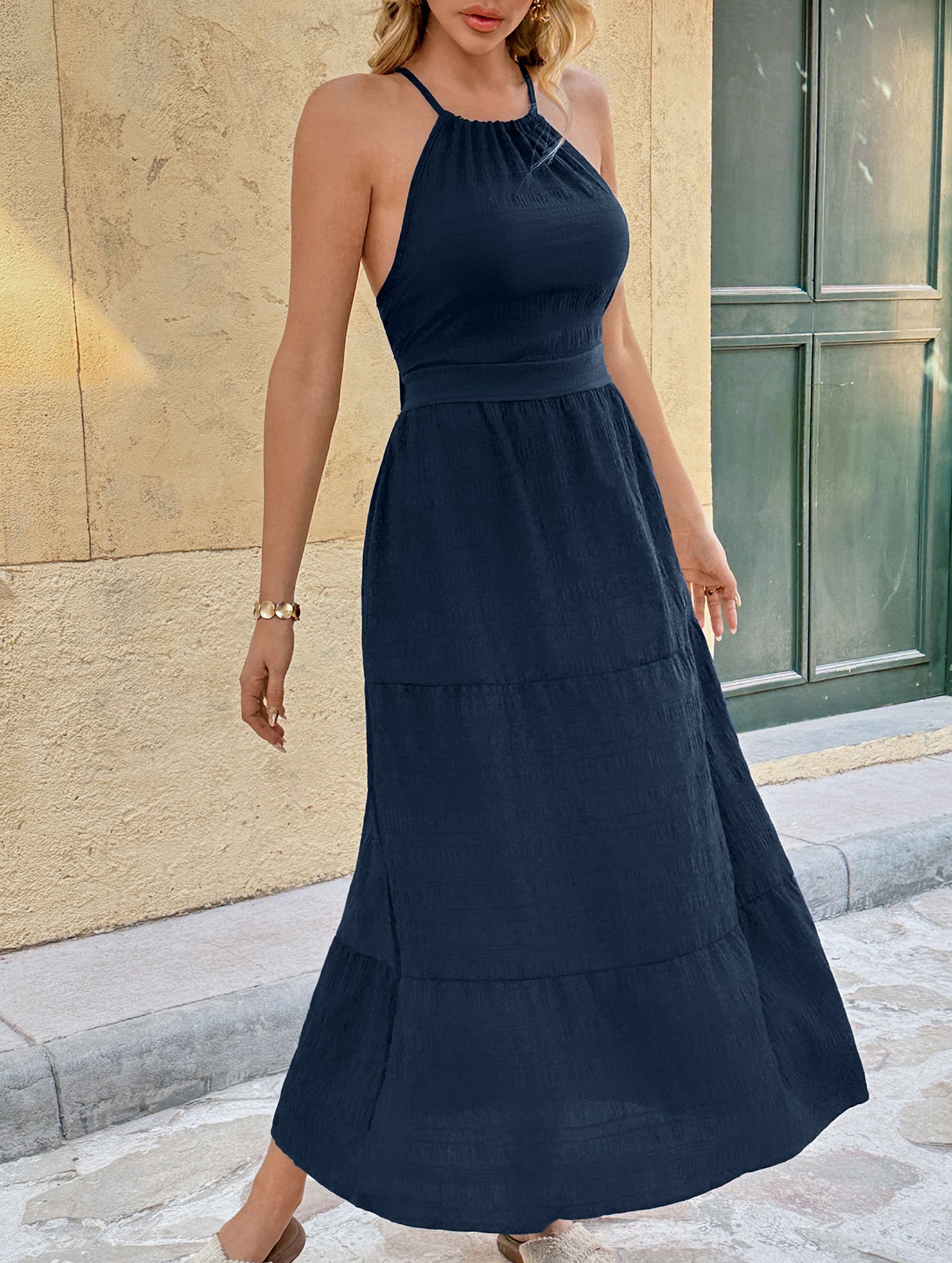 Halter Backless Waist Maxi Dress