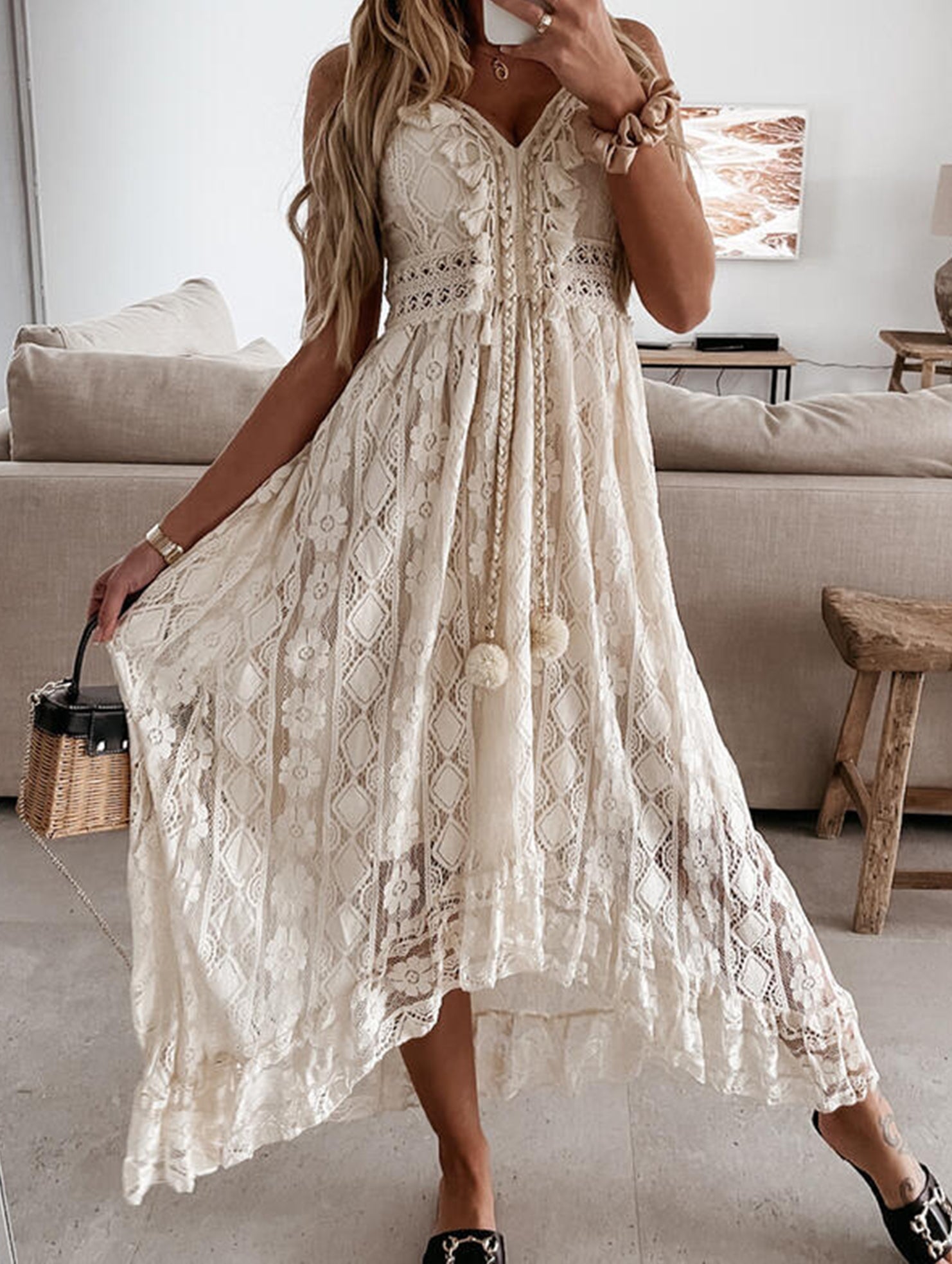 Resort-style Lace Strappy long dress