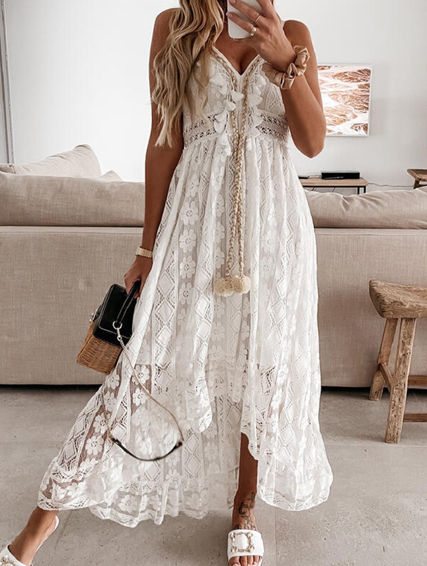 Resort-style Lace Strappy long dress