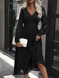 Long-sleeved pure color dress with high-end feel