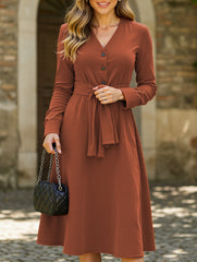 Brown corduroy V-neck dress