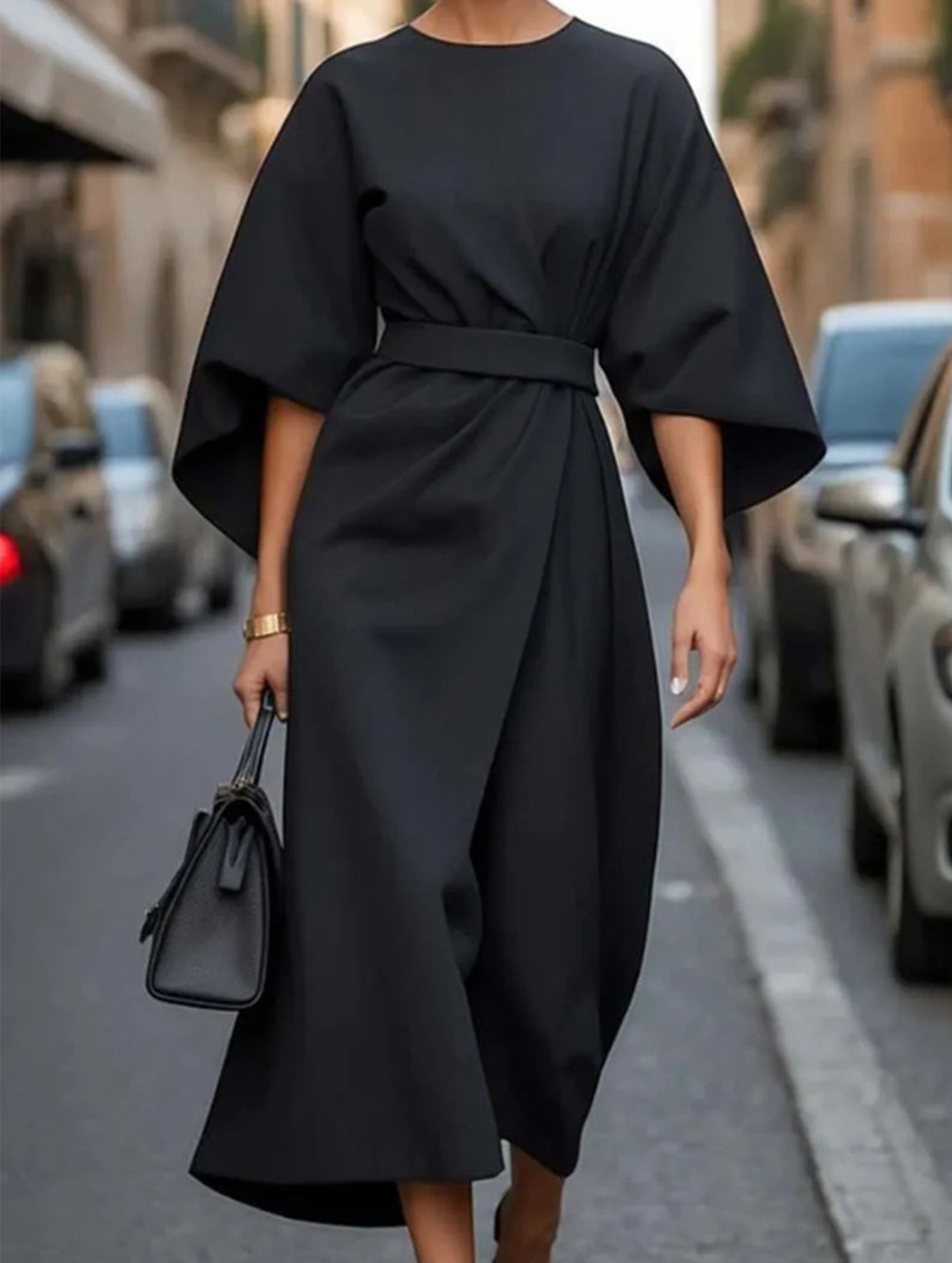 Casual solid color waist dress