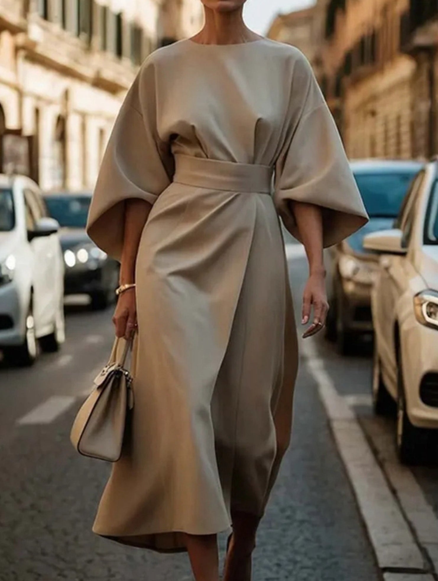 Casual solid color waist dress