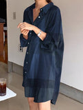 Cardigan long-sleeved lapel mid-length shirt
