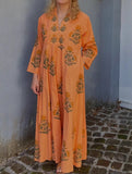 V-neck floral print three-quarter sleeve dress