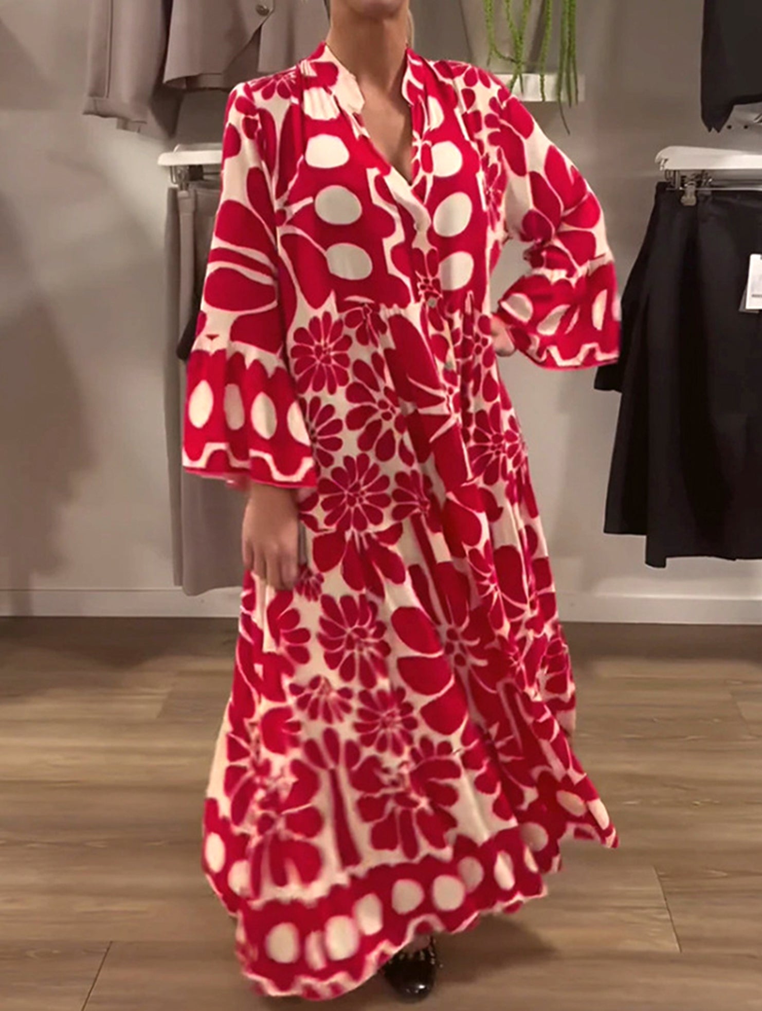 Casual Bohemian Print Shirt Dress