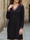 L ribbed V-neck contrast dress