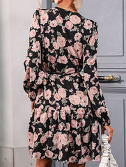 Retro style lantern sleeve v-neck dress