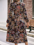 Retro style V-neck waist printed dress