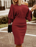 Slim Fit Oversized Knitted Batwing Sleeve Dress